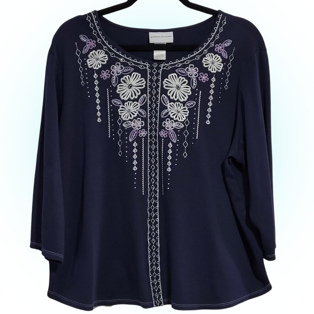 EMBROIDERED FLOWERS ALFRED DUNNER WOMEN'S BLOUSE EUC XL